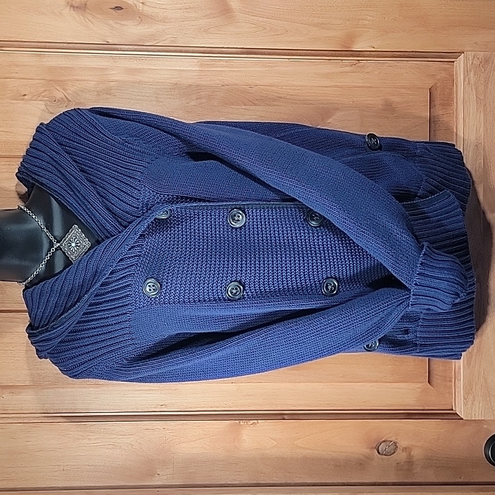 GAP Blue Double-Breasted Cardigan Sweater